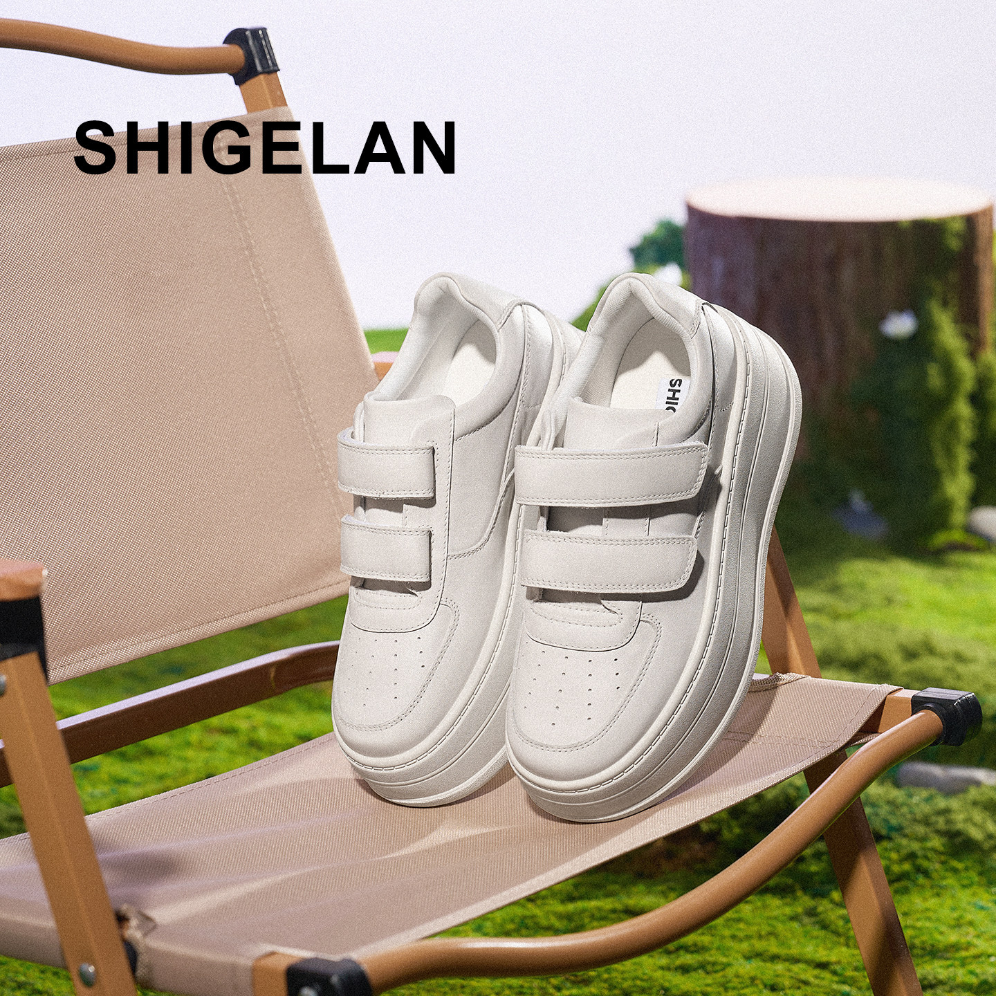 诗歌兰2026新款厚底增高魔术贴小白鞋女鞋真皮简约休闲板鞋松糕鞋,淘宝优惠券,粉丝福利购,淘宝优惠卷