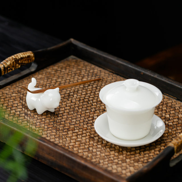 Ice jade ceramic lucky cat tea pet ornaments kitten high-end boutique can be raised tea set tea tray desktop decoration