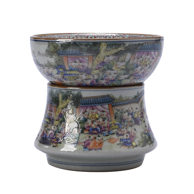 Old pottery mud blue and white ceramic high-end tea leakage tea filter tea artifact tea filter separate stand holder tea set accessories
