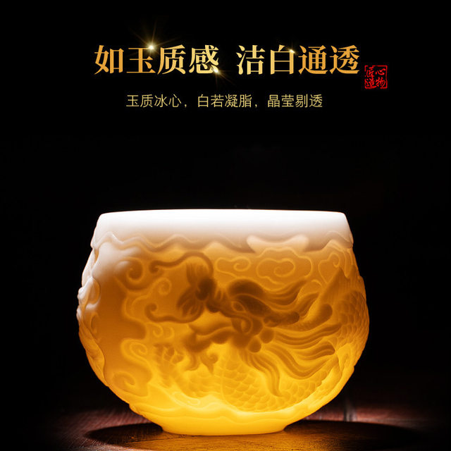High-end ice suet jade Kung Fu tea cup master cup single cup men's tea cup white porcelain ceramic cup for gift giving