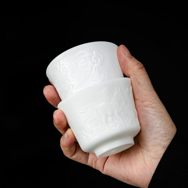 High-end ice-seed mutton-fat jade master cup, high-end ceramic male and female pairing cup, personal tea cup, Kung Fu tea set