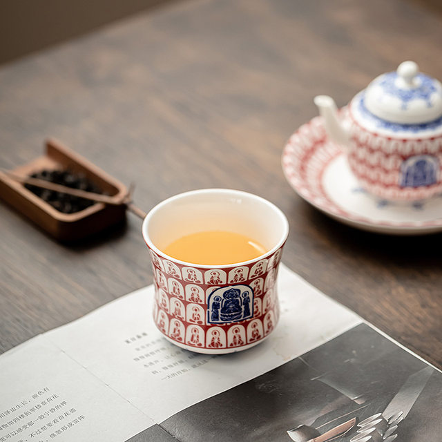 Dunhuang Thousand Buddhas Master Cup Single Cup Household White Porcelain Ceramic Kung Fu Tea Set Tea Drinking Cup High-end Personal Use