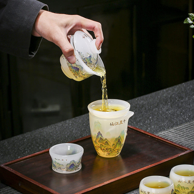 Qianli Jiangshan Glaze Kung Fu Tea Set Home Light Luxury High-end Cover Bowl Teacup Special for Tea Making 2026 New Style