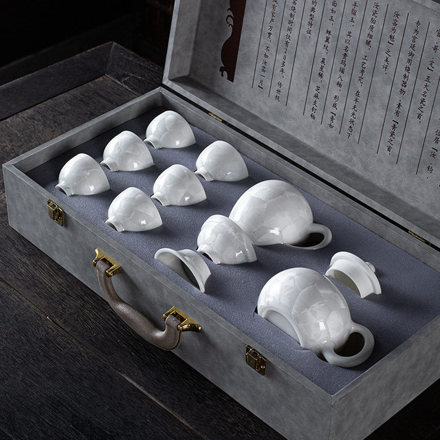 High-end crystal glaze ice flower Kung Fu tea set teapot cover bowl teacup set high-end household ceramic tea drinking teapot