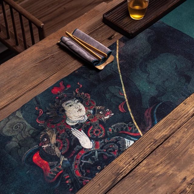 Fahai Temple Mural Zen Retro Tea Banquet Table Flag Tea Table Waterproof Tea Flag Tea Mat New Chinese Tea Set Accessories