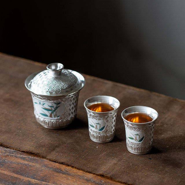 Hand-painted gilt silver tea set, high-end household ceramic silver teapot, covered bowl, kung fu tea cup, Chinese style one pot and two cups