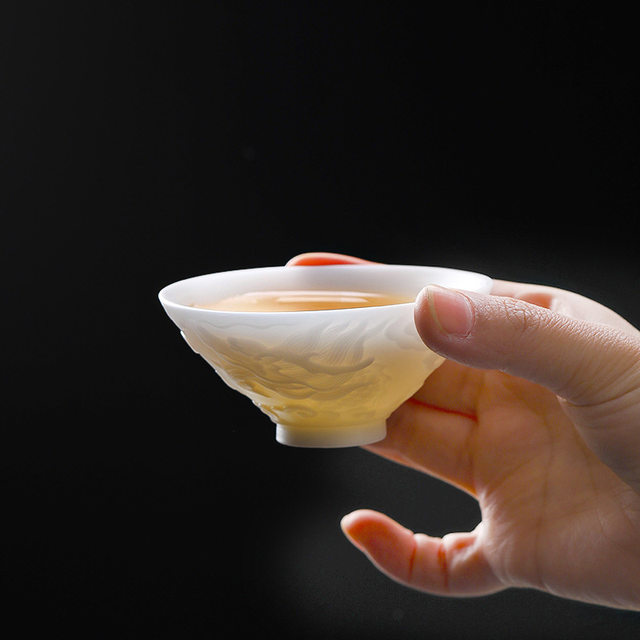 High-end mutton-fat jade porcelain bamboo hat cup, personal master cup, single cup, Dehua white porcelain Kung Fu tea cup, ceramic tea cup