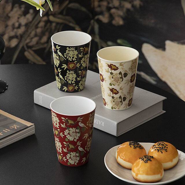Ding Kiln Hongbao Elephant Flower Ceramic Tea Cup Home Retro Coke Cup Personal Couple Water Cup Office Drinking Cup