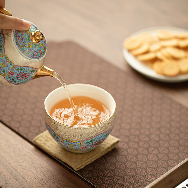 Chinese style filigree silver enamel tea cup master cup ceramic tea set Chinese retro tea cup Kung Fu tea cup