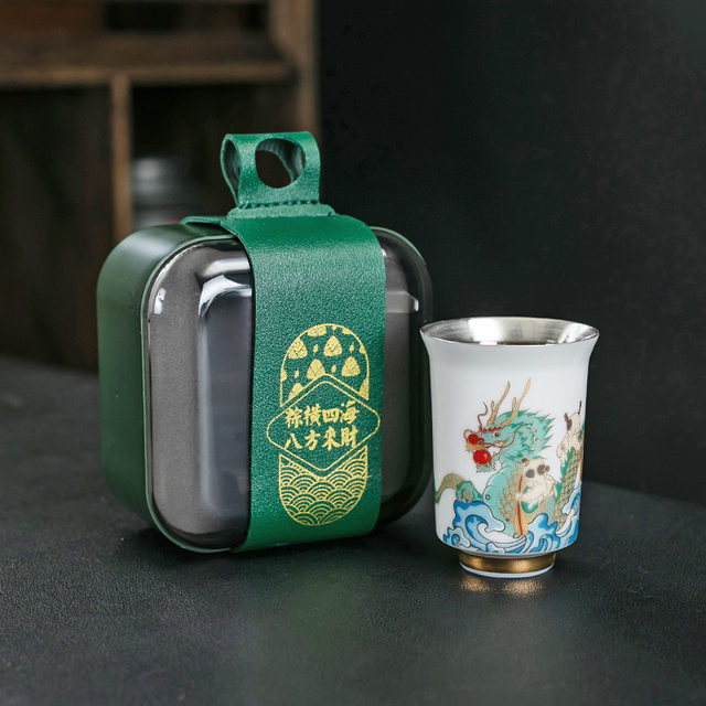 Enamel 999 sterling silver ceramic gilt master tea cup single cup tea cup Kung Fu small tea cup personal use high-end