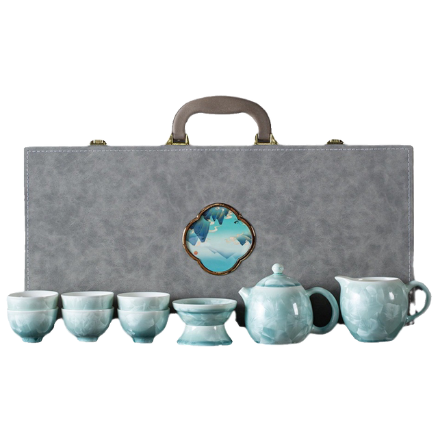 High-end crystal glaze ice flower Kung Fu tea set teapot cover bowl teacup set high-end household ceramic tea drinking teapot