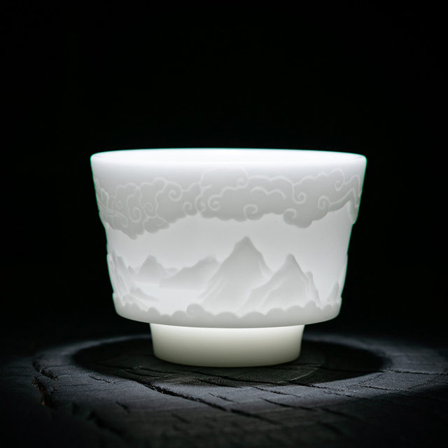 High-end hand-carved mutton-fat jade ceramic white porcelain Kung Fu tea cup master cup high-end personal tea tasting single cup