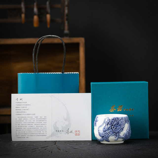 High-end ice hand-painted auspicious dragon master cup single cup high-end personal tea cup white porcelain ceramic tea set