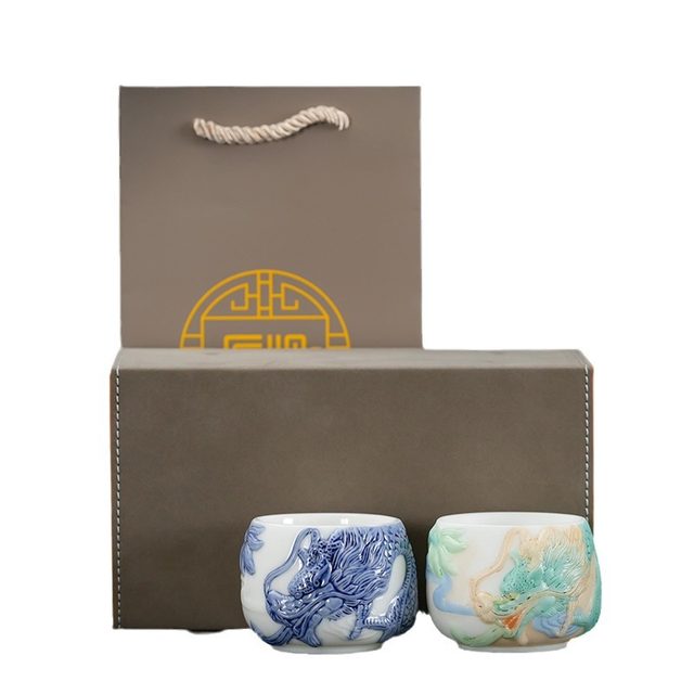 High-end ice hand-painted auspicious dragon master cup single cup high-end personal tea cup white porcelain ceramic tea set