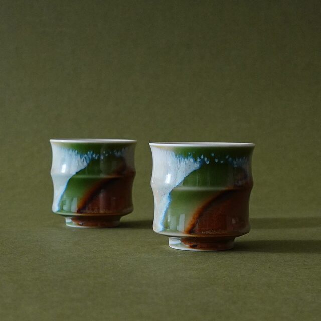 Jingdezhen handmade kiln-turned aurora green bamboo master cup high-end ceramic male and female personal Kung Fu tea cup