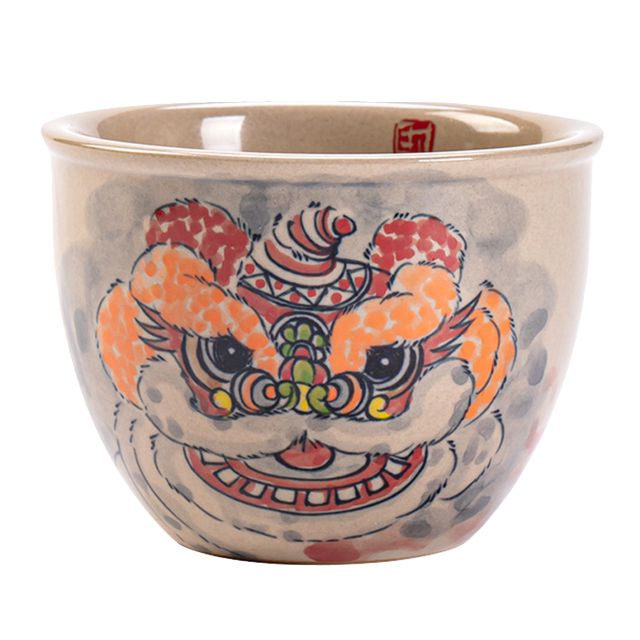Pure hand-painted lion awakening underglaze color ceramic tea cup for men and women to gather wealth master cup single cup high-end personal tea set