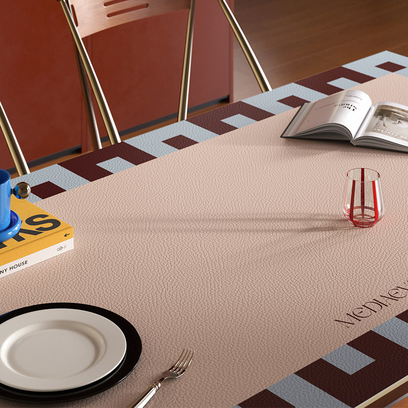 费洛德中古几何撞色餐桌垫防水防油防烫皮革长方形桌布茶几保护垫,淘宝优惠券,粉丝福利购,淘宝优惠卷