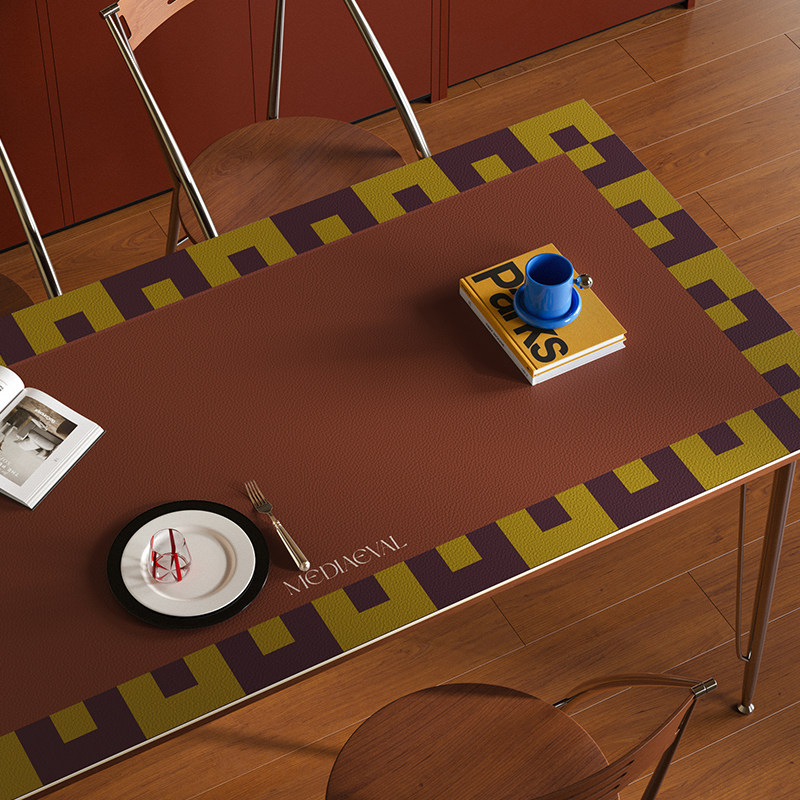 费洛德中古几何撞色餐桌垫防水防油防烫皮革长方形桌布茶几保护垫,淘宝优惠券,粉丝福利购,淘宝优惠卷