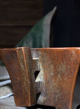 复古紫铜色四方双耳香炉日进金宣德炉盘香线香沉香炉摆件送香插