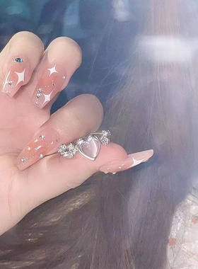 小众设计感粉色爱心荆棘猫眼石锆石戒指女甜酷风时尚气质百搭指环