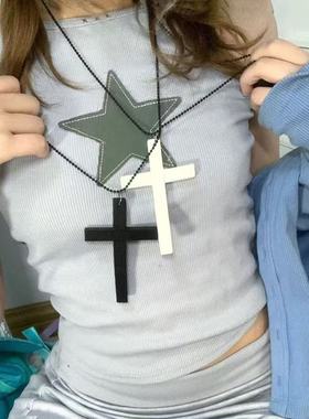 复古暗黑木制十字架项链