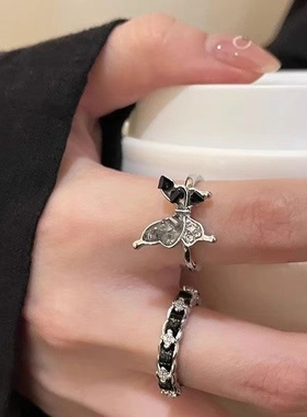 撞色碎石蝴蝶开口戒指女款ins小众设计感气质百搭夏季食指戒指环