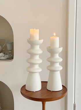侘寂风陶瓷异形柱形烛台摆件复古中古风轻奢氛围高级感香薰底座