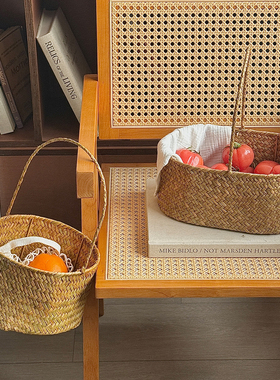 闲储手提草编水果零食篮野餐篮插花花艺礼品盒拍照道具手工编织篮