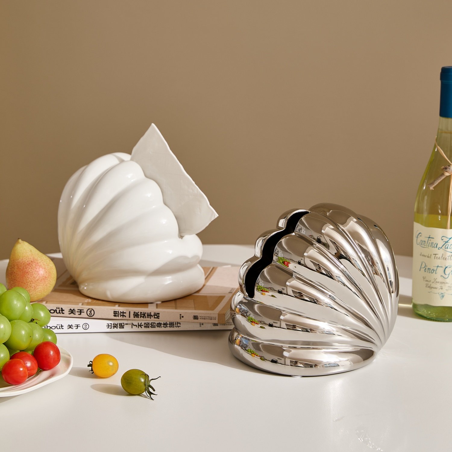 ins现代创意贝壳斜口陶瓷纸巾盒轻奢高级感艺术收纳盒抽纸盒摆件,淘宝优惠券,粉丝福利购,淘宝优惠卷