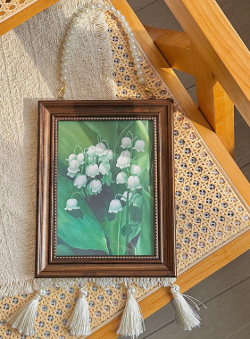 现代新中式异形简约美式法式欧式奶油风装饰画抽象轻奢带珠链可挂