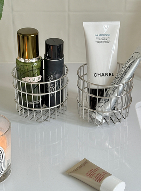 ins长方形不锈钢收纳筐家用桌面杂物置物篮化妆品整理篮子收纳盒