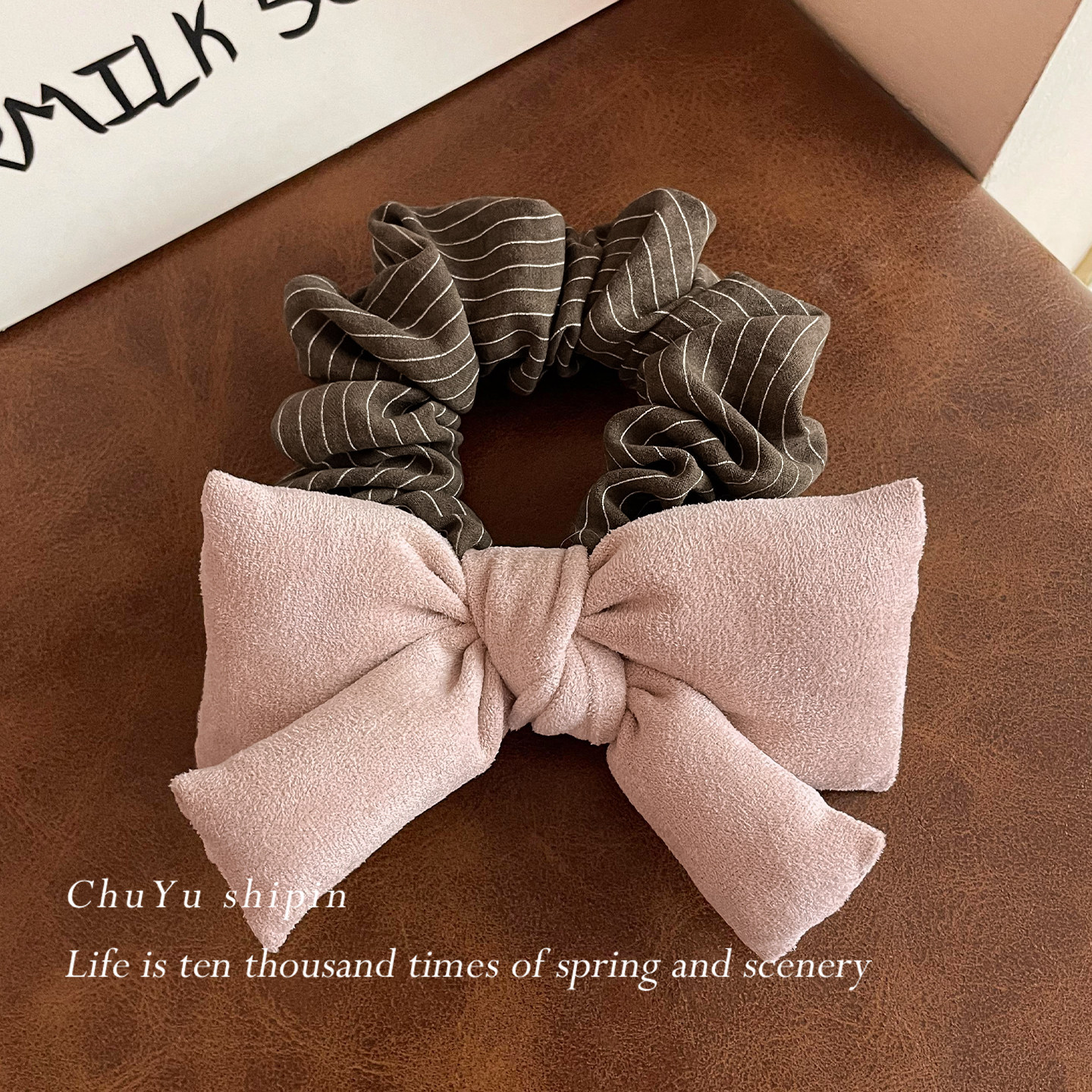 粉色海绵蝴蝶结发圈女早春氛围感扎头发马尾发绳甜美百搭头绳发饰,淘宝优惠券,粉丝福利购,淘宝优惠卷