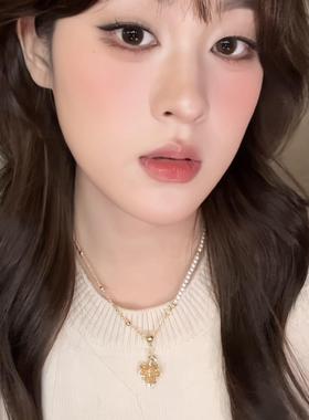 法式金色渐变枫叶珍珠拼接项链女轻奢小众高级感锁骨链配饰颈链