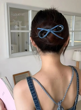牛仔蝴蝶结扭扭夹夏日慵懒感一字夹后脑勺盘发抓夹日常百搭发夹