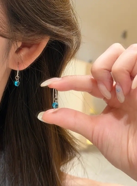 复古蓝色锆石吊坠耳环女