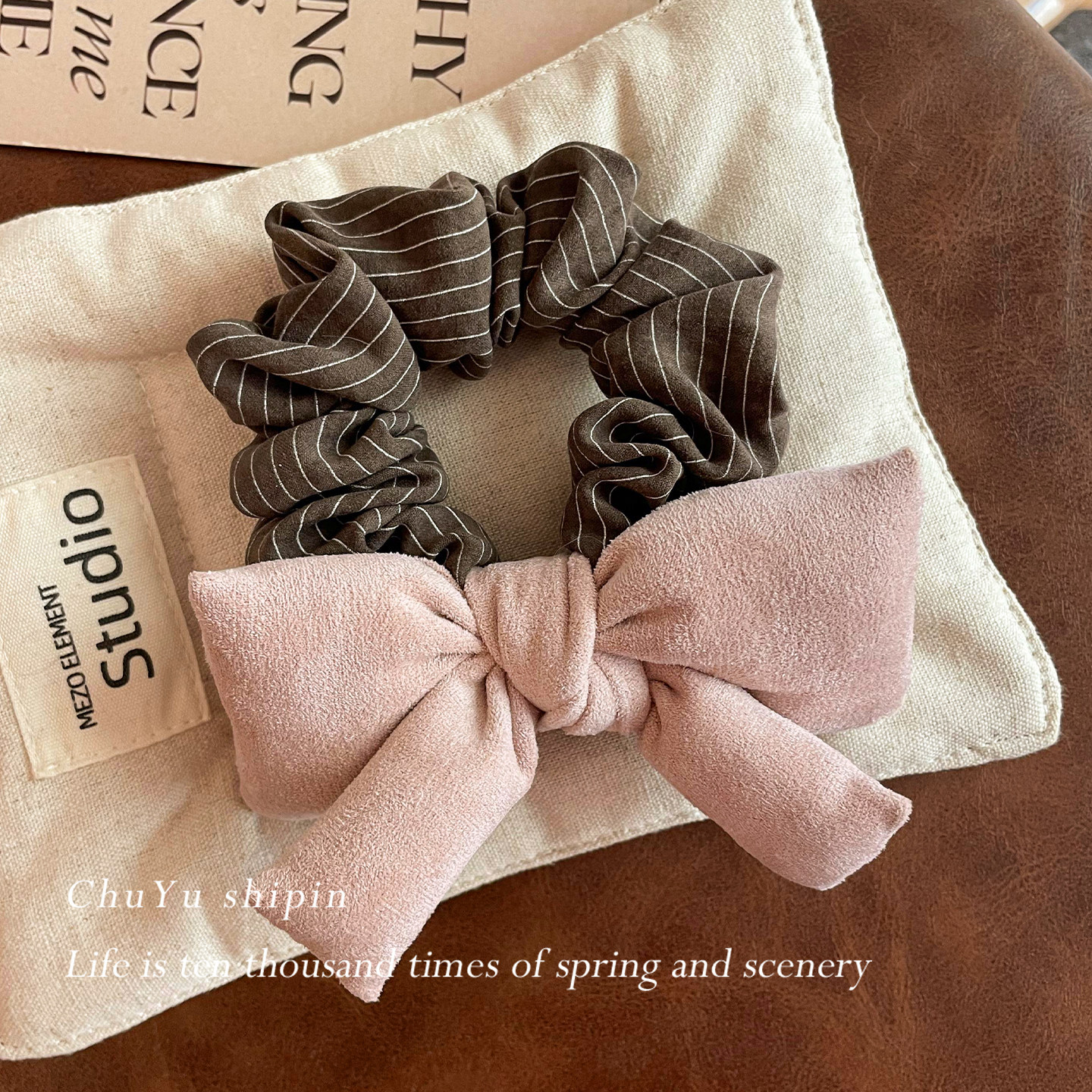 粉色海绵蝴蝶结发圈女早春氛围感扎头发马尾发绳甜美百搭头绳发饰,淘宝优惠券,粉丝福利购,淘宝优惠卷