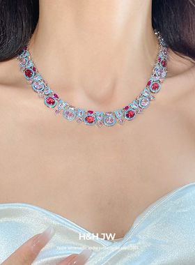 椭圆形锆石项饰锁骨轻奢卡扣项链