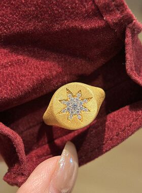 开口24k气质真金星星戒轻奢食指中古电镀手饰vintage女戒指高级感