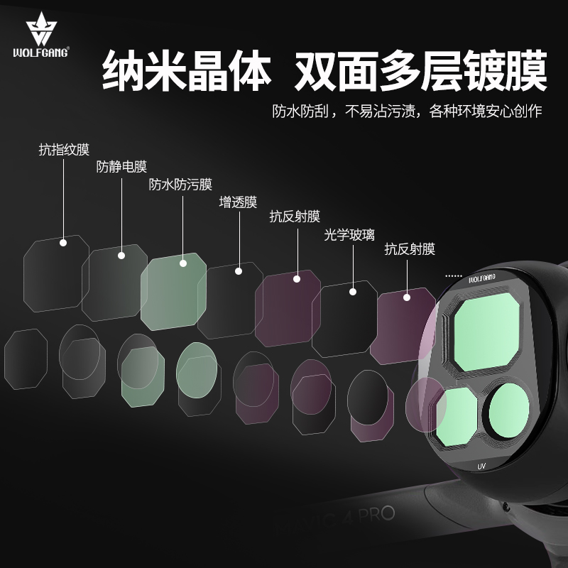 沃尔夫冈适用DJI大疆御Mavic 4Pro滤镜专业版航拍CPL偏振镜可调ND8/16/32/64减光镜无人机配件保护镜黑柔镜 - 图3