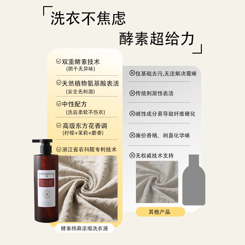 宝格曼酵素浓缩洗衣液棉麻亚麻苎麻专用洗涤剂洗衣护理中性洗护液