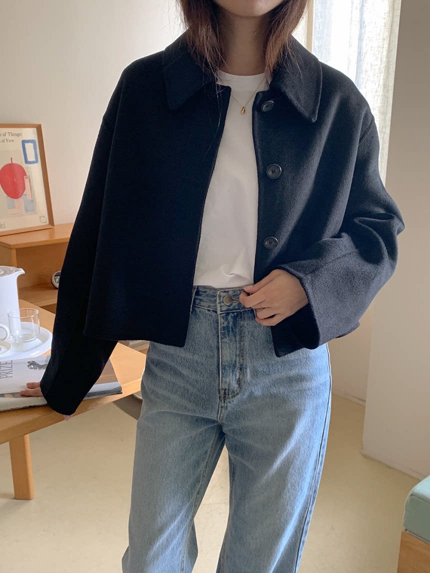 冬季女新款燕麦色毛呢外套