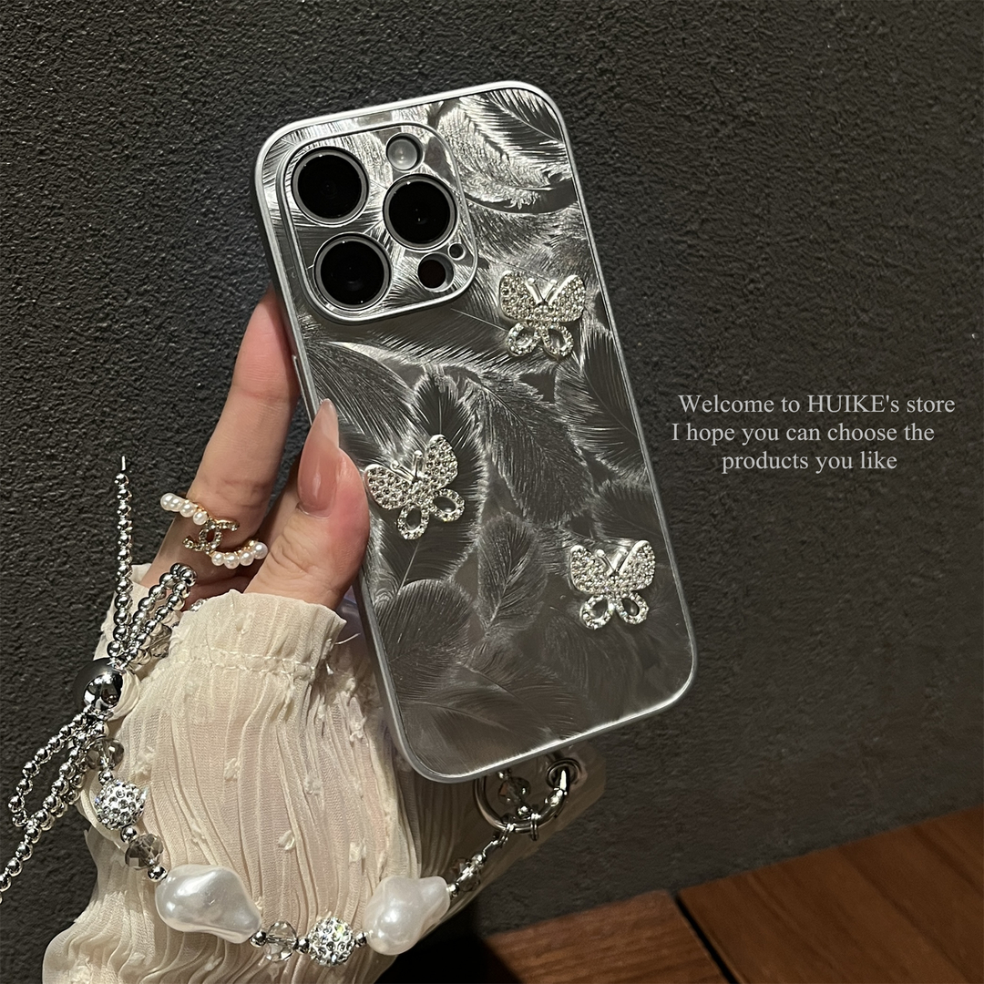 羽毛极光立体蝴蝶适用苹果15promax手机壳女款iphone14新款高级感13pro全包小众12创意防摔mate60ins风保护套