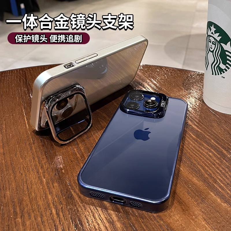 带镜头膜支架适用苹果15promax手机壳iphone12新款透明高级感14pro全包超薄防摔por男女13套pm硅胶原色