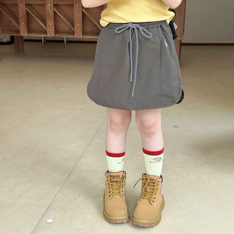 Yumi妈防走光工装抽绳短裙女童裙子洋气百搭开叉半身裙   25B011,淘宝优惠券,粉丝福利购,淘宝优惠卷