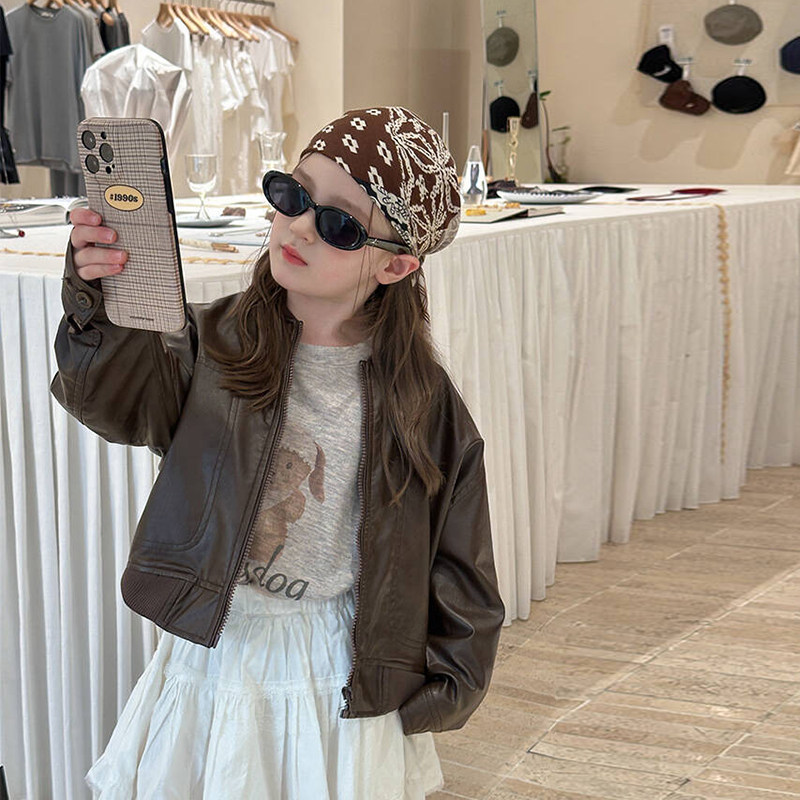 Yumi妈女童宝宝秋季儿童休闲帅气个性短款夹克皮衣外套 25G049,淘宝优惠券,粉丝福利购,淘宝优惠卷