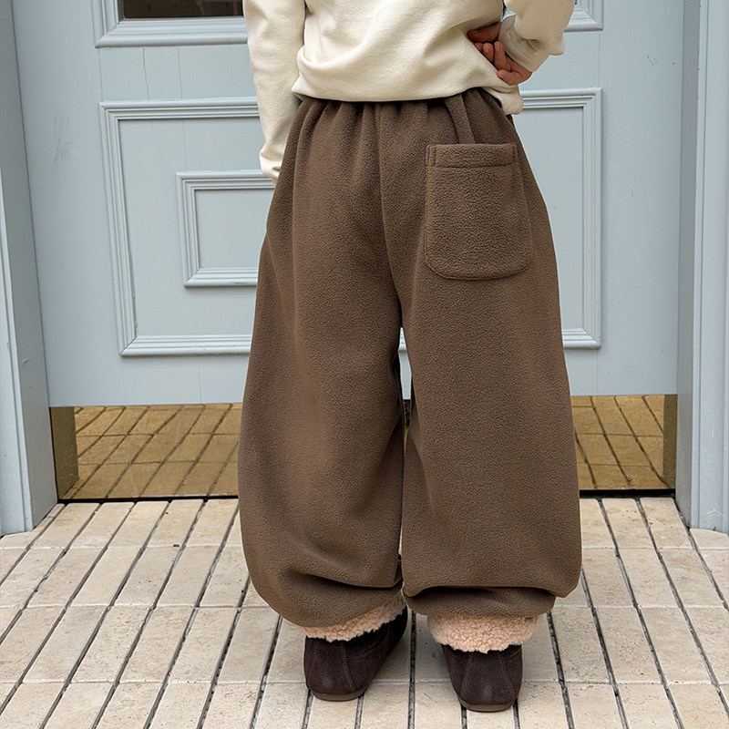 Yumi妈儿童新款时尚摇粒绒校园裤子男女童韩版字母抓绒卫裤25M062,淘宝优惠券,粉丝福利购,淘宝优惠卷