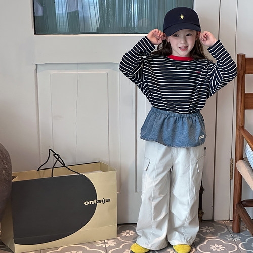 Yumi妈女童宝宝韩版休闲柔软双纱精棉儿童条纹打底衫  25F003 - 图2