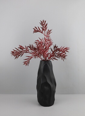 现代简约黑色异形褶皱花器摆件样板房酒店家居客厅装饰摆件工艺品