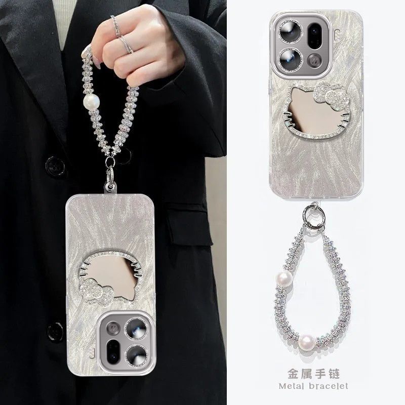 补妆适用oppofindx9pro手机壳KT猫镜子PLG110全包边opfindx9保护套PLJ110防摔5g带镜头膜pr0新款高级网红潮女 - 图2