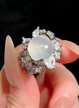 浪漫传说白蛋面高冰种满钻戒指